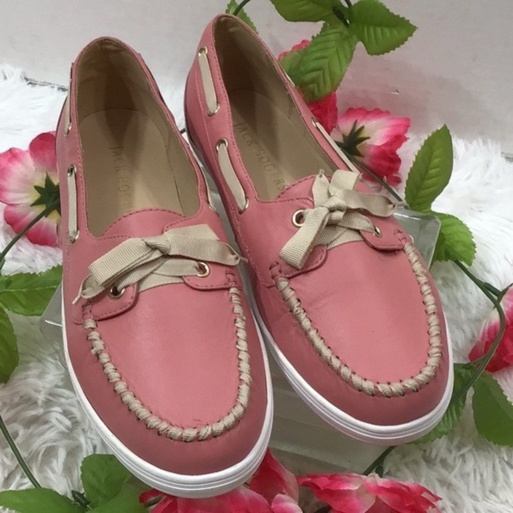 Jack Rogers Bonnie Weekend Loafer Flats Pink Leather Bow Boat Shoes Women’s 7.5 - Picture 3 of 12